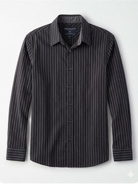 American Eagle Men’s Western Pinstripe Button Down Shirt L - Black & Blue/White